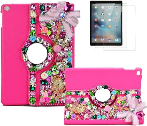 Vista 11 de Bling - Funda compatible con Samsung Galaxy Tab A7 10.4 (2022) - Elegante - 3D hecha a mano con mariposa de cristal giratoria de 360 grados