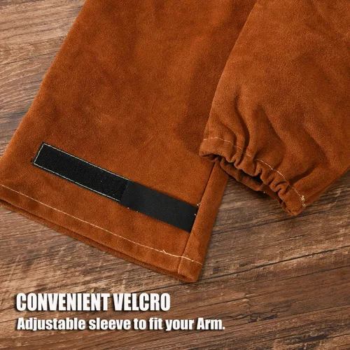 Vista 5 de Mangas de trabajo de soldadura de cuero para hombres y mujeres, protección de brazo resistente al calor y al fuego con costuras de Kevlar y forro