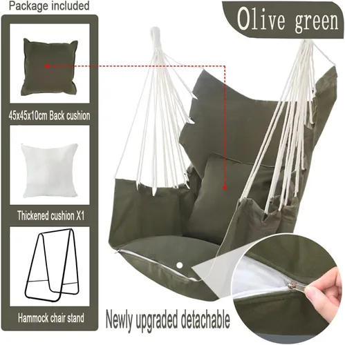 Vista 6 de Silla hamaca con soporte, soporte para silla hamaca con columpio colgante incluido, soporte de hamaca resistente a la intemperie, máximo 450 libras