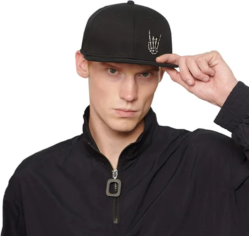 Vista 5 de Cool Rock Roll Skeleton Hand Flat Bill Sombreros Snapback Gorra de béisbol Negro Snapback Sombreros para Hombres Ajustable