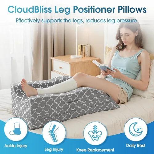 Vista 2 de Almohada de pierna CloudBliss, almohada de elevación de pierna para después de la cirugía, espuma viscoelástica ajustable con funda para hielo