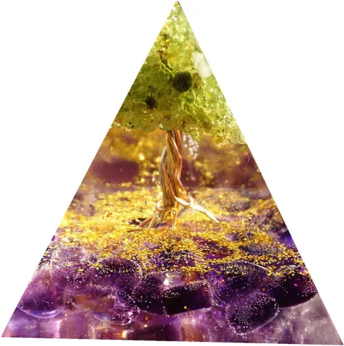 Vista 13 de Árbol de la vida hecho a mano Orgonita Pirámide Peridoto con Piedra de Cristal de Obsidiana Positivo Reiki Generador de Energía Curativa Colección