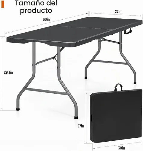 Vista 3 de Fenbeli Mesa plegable de 5 pies, parte superior de polietileno de alta Negro