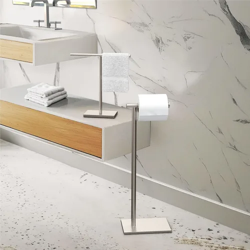 Vista 5 de Gatco 1431SN, soporte de papel higiénico independiente con base rectangular, moderno, 22.25 pulgadas, níquel satinado/soporte de papel higiénico