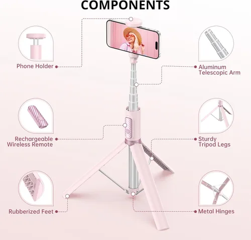 Vista 10 de ATUMTEK Trípode selfie stick de 55", trípode extensible todo en uno de aluminio para teléfono con control remoto Bluetooth recargable para iPhone