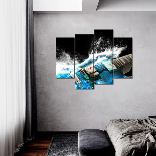 Vista 2 de Guitarra en azul y olas se ve hermosa pintura de arte de pared la imagen impresión en lienzo imágenes musicales para decoración del hogar regalo