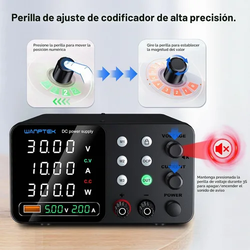 Vista 4 de Fuente de alimentación DC variable, fuentes de alimentación de banco ajustables y reguladas de 30 V 10 A con ajuste de memoria/tecla de Negro