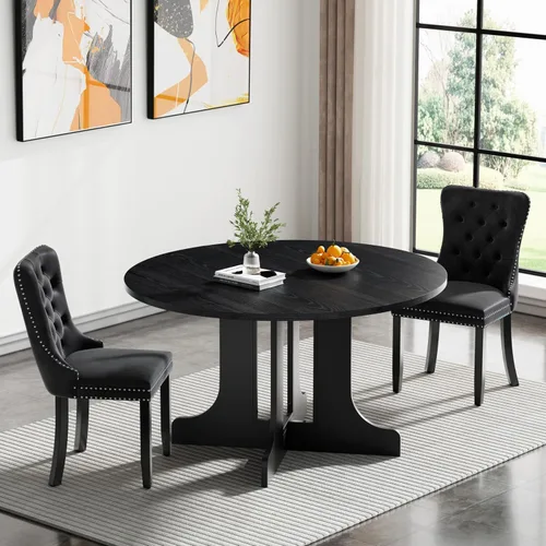 Vista 17 de Juego de mesa de comedor extensible marrón de 63 a 78.74 pulgadas para 4, juego de mesa de comedor de 5 piezas con 4 sillas, mesa de cocina