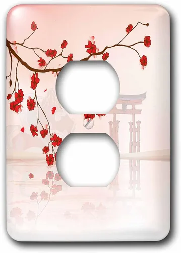 Vista 2 de 3dRose LSP _ _ _ _ _ _ _ _ _ _ 78460 _ _ _ _ _ _ _ _ _ _ 6 Pretty Cherry Blossoms against a peaceful Oriental Escena 2 Plug Outlet Cover