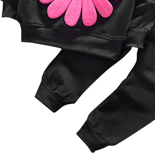 Vista 3 de Conjunto de ropa de girasol para niñas pequeñas, camiseta de manga larga y pantalones, 2 piezas, ropa de otoño