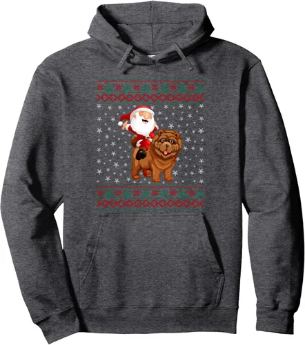 Vista 4 de Funny Ugly Christmas Sweater Santa Riding Chow Chow Dog Pullover Hoodie