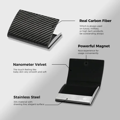 Vista 3 de MONOCARBON Titulares de tarjetas de nombre comercial de fibra de carbono real, Mate negro, Fibra de carbono