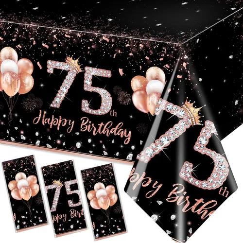 Vista 15 de GREHUMOR 3 manteles de fiesta de cumpleaños número 13 para niñas, color oro rosa, suministros de fiesta de cumpleaños de 13 años, cubierta de mesa