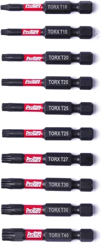 Vista 2 de Protorq Juego de brocas de impacto con clip, T10-T40 TORX, 10 piezas, 2 pulgadas de longitud, resistencia industrial, vástago hexagonal de 1/4