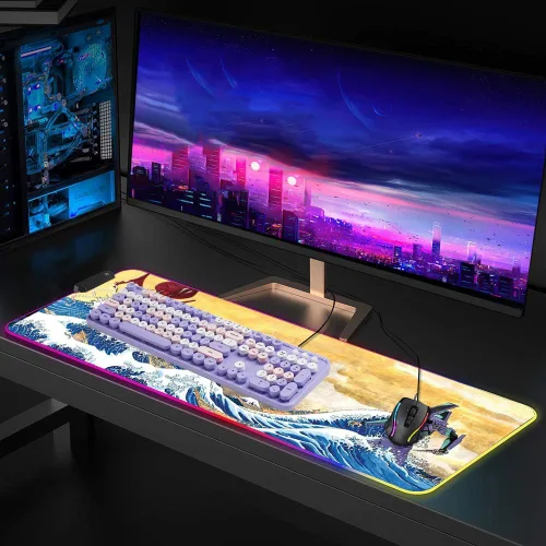 Vista 6 de Envysun Alfombrilla de mouse RGB para juegos, alfombrilla de mouse grande extendida con 10 modos de iluminación, 2 niveles de brillo, almohadilla