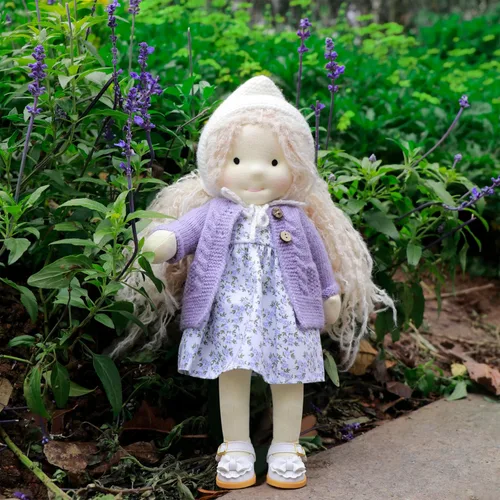 Vista 9 de BlissfulPixie Muñeca Waldorf hecha a mano, conejito de 12 pulgadas, muñeca de trapo suave con bonito peluche, ideal para bebés y niños pequeños
