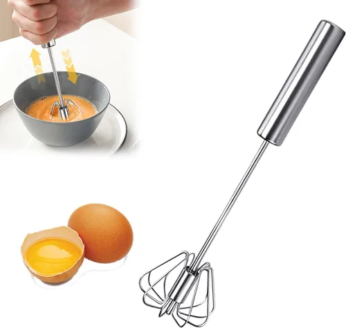 Vista 8 de Batidor semiautomático de acero inoxidable, batidor de huevo, batidora de mano, herramienta agitadora de mano para cocinar, cocina, hogar, leche