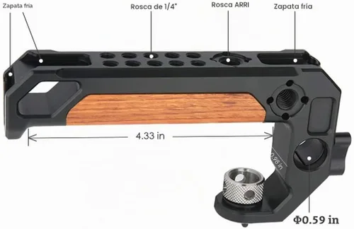 Vista 4 de NICEYRIG Mango superior para rosca ARRI 3/8 '' con abrazadera de varilla de 0.591 in, agarre de madera para cámara DSLR para jaula Rig - 348