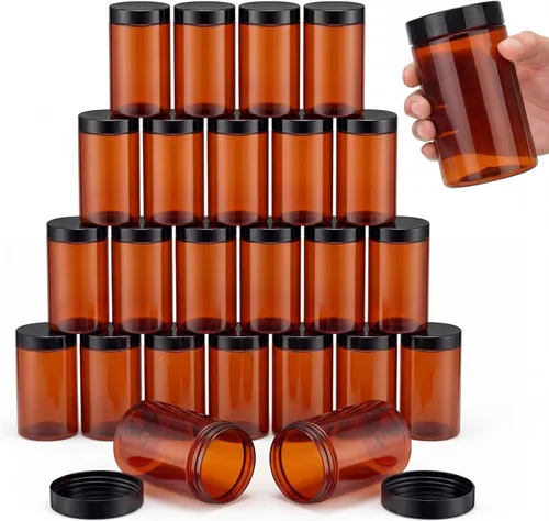 Vista 32 de SATINIOR 24 frascos de plástico transparente vacíos con tapas, recipientes de almacenamiento redondos de boca ancha para productos de belleza