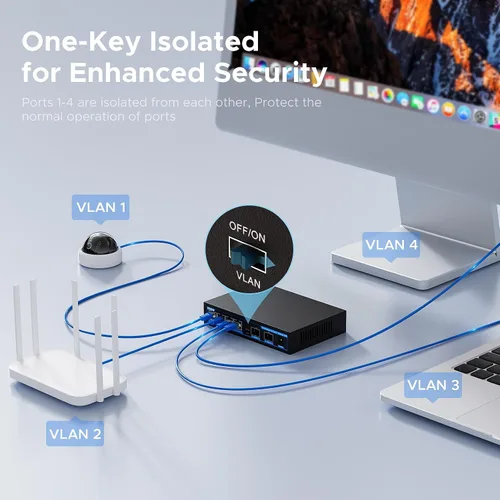Vista 6 de Switch Ethernet 2.5G de 4 puertos con 2 x 10G SFP+ Uplink – Switch de red TEROW compatible con VLAN, compatible con Gigabit/2.5GbE/10GbE