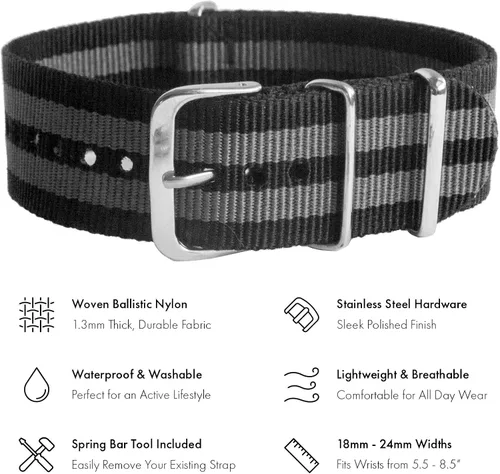 Vista 2 de Benchmark Basics Correa de reloj de nailon Correa de reloj militar de nailon balístico impermeable de una pieza para hombres y mujeres Elección