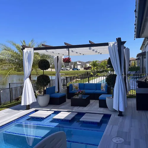 Vista 51 de PURPLE LEAF Pérgola de 10 x 12 pies con toldo retráctil, pérgola cuadrada de bronce de aluminio para patio al aire libre, junto a la piscina, beige