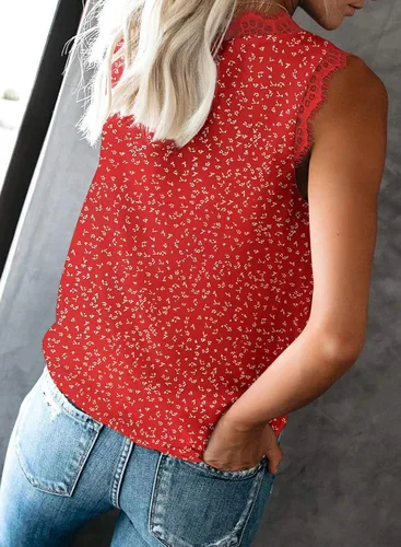 Vista 77 de VIISHOW - Camiseta sin mangas, sexy, con cuello en V y bordes de encaje para mujer, camisola de vestir, camisas de gasa, sin mangas, casuales