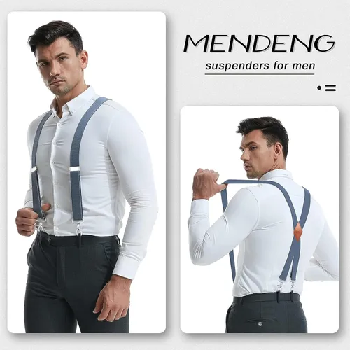 Vista 6 de MENDENG Tirantes para hombre Vintage Bronce Snap Ganchos ajustables para padrinos de boda