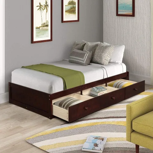 Vista 6 de Cama individual con plataforma de almacenamiento con 3 cajones Marco de cama Captain (Espresso)