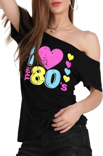 Vista 34 de MAGICMK - Camiseta casual para mujer, con estampado de labios y hombro descubierto, talla extragrande
