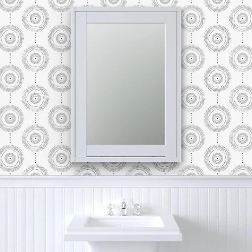 Vista 9 de Papel tapiz para despegar y pegar, diseño geométrico bohemio, círculos de piedra negra, abstracto, neutro, personalizado, extraíble, por Spoonflower