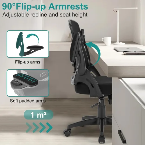Vista 6 de Silla de oficina, silla de escritorio ergonómica con soporte lumbar ajustable, silla de computadora de malla transpirable con reposabrazos
