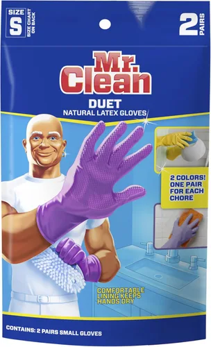Vista 3 de Mr. Clean Duet - Guantes de limpieza de látex reutilizables con agarre antideslizante, 2 pares, pequeños