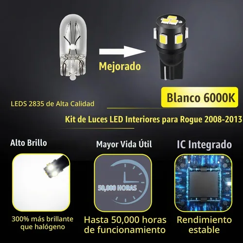 Vista 2 de Kit de luz interior LED de 9 piezas para Nissan Rogue 2008 2009 2010 2011 2012 2013, iluminación interior LED blanca de 6000K, luces de matrícula