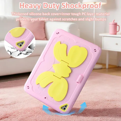 Vista 8 de Funda para iPad 6th/5th/air2/Pro de 9.7 pulgadas para niños y niñas, con correa, color rosa Soporte para lápices integrado, duradero, resistente