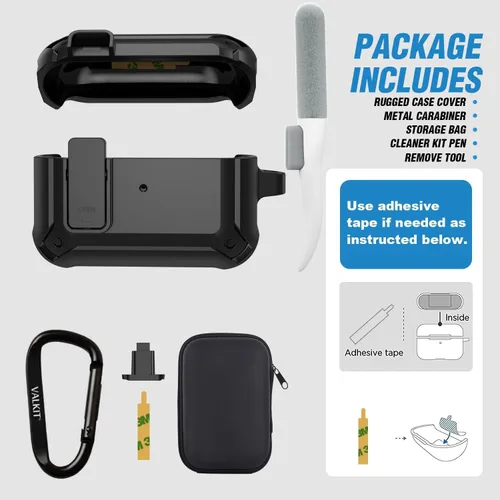 Vista 6 de Valkit Funda para Airpods Pro 2 con cerradura, funda militar de cuerpo completo para AirPod Pro rígida con llavero, funda para Airpods Pro de 2ª/1ª