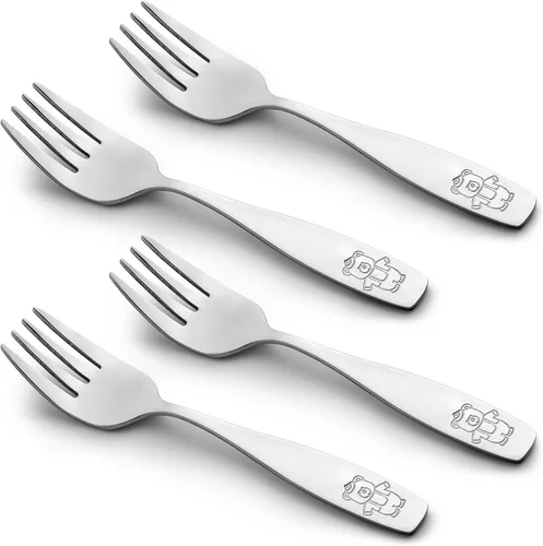 Vista 7 de Zulay Kitchen 4 utensilios para niños pequeños, juego de cubiertos de acero inoxidable para niños, tenedores seguros para niños y niños, borde liso