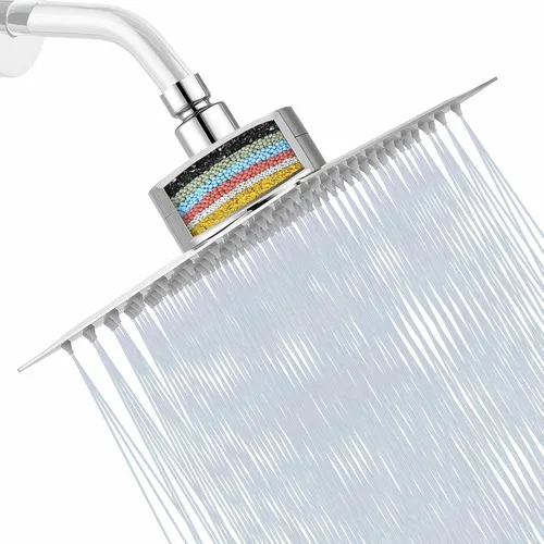 Vista 12 de Cabezal de ducha filtrado, cabezal de ducha de alta presión de acero inoxidable con cartucho de filtro de agua dura de 15 etapas para eliminar