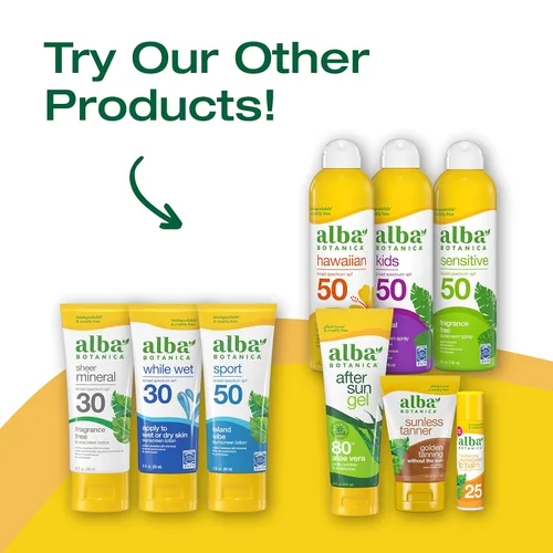 Vista 4 de Alba Botanica Protector solar en aerosol para rostro y cuerpo, protector solar SPF 50 de amplio espectro, coco hawaiano, resistente al agua