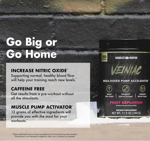 Vista 11 de Anabolic Warfare Veiniac - Suplemento activador de bomba muscular sin estimulantes antes del entrenamiento con L-citrulina, betaína anhidra