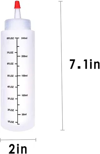 Vista 2 de Baaxxango Paquete de 12 botellas de plástico de 8 onzas líquidas, botella de chorro con tapa de punta roja y escamas negras para salsa de tomate