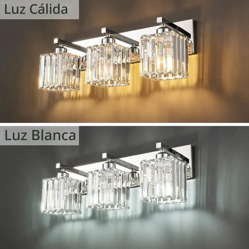 Vista 2 de Moderna lámpara de pared/tocador de baño de cristal, color cromo, de 3 luces Cromo Recto