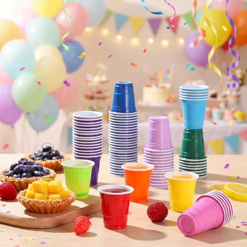 Vista 6 de Eaasty Paquete de 1000 vasos de chupito de plástico de 2 onzas/2.0 fl oz, desechables, a granel, surtido de vasos de fiesta para niños, cumpleaños