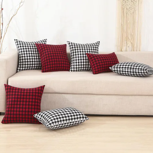 Vista 7 de CARRIE HOME - Juego de 2 fundas de almohada de exterior a cuadros de búfalo blanco y negro de 16 x 16, almohadas de sofá de decoración de granja