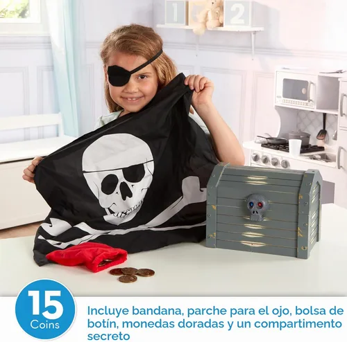 Vista 2 de Melissa & Doug Conjunto de juego de simulación de cofre pirata de madera