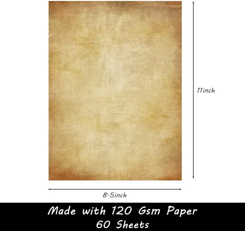 Vista 4 de Papel de papelería vintage, 60 hojas, tamaño carta de 8.5 x 11 pulgadas, papel de impresora antiguo envejecido de doble cara para escribir
