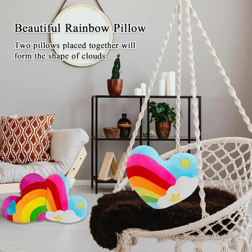 Vista 4 de Almohada de corazón de 17.7 x 13.8 pulgadas con forma de corazón de arco iris, juguete de peluche, estrella