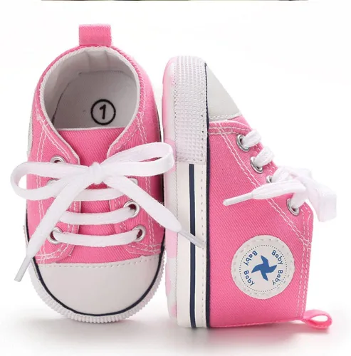 Vista 2 de Zapatos unisex para bebés, niñas y niños, suela suave, lona para recién nacidos, primeros pasos, zapatillas altas antideslizantes