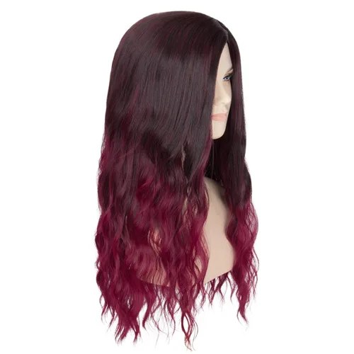 Vista 7 de MISS U HAIR Peluca larga ondulada para mujer, color negro natural degradado con morado y rosa, peluca de película de Halloween, peluca de fiesta