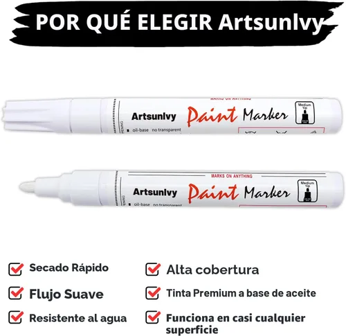 Vista 6 de Artsunlvy Rotuladores permanentes de pintura negra, paquete de 2 marcadores impermeables a base de aceite de secado rápido para plástico Negro